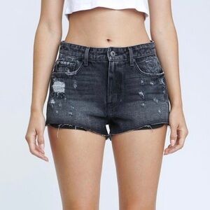 Pistola Nova High Rise Relaxed Cut Off Distressed Denim Short Washed Black 28